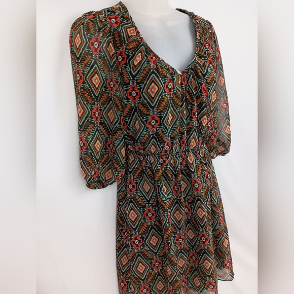 Christmas Western Tribal Aztec Bohemian Geometric Print Dress Red Green Sz Small - Picture 5 of 10